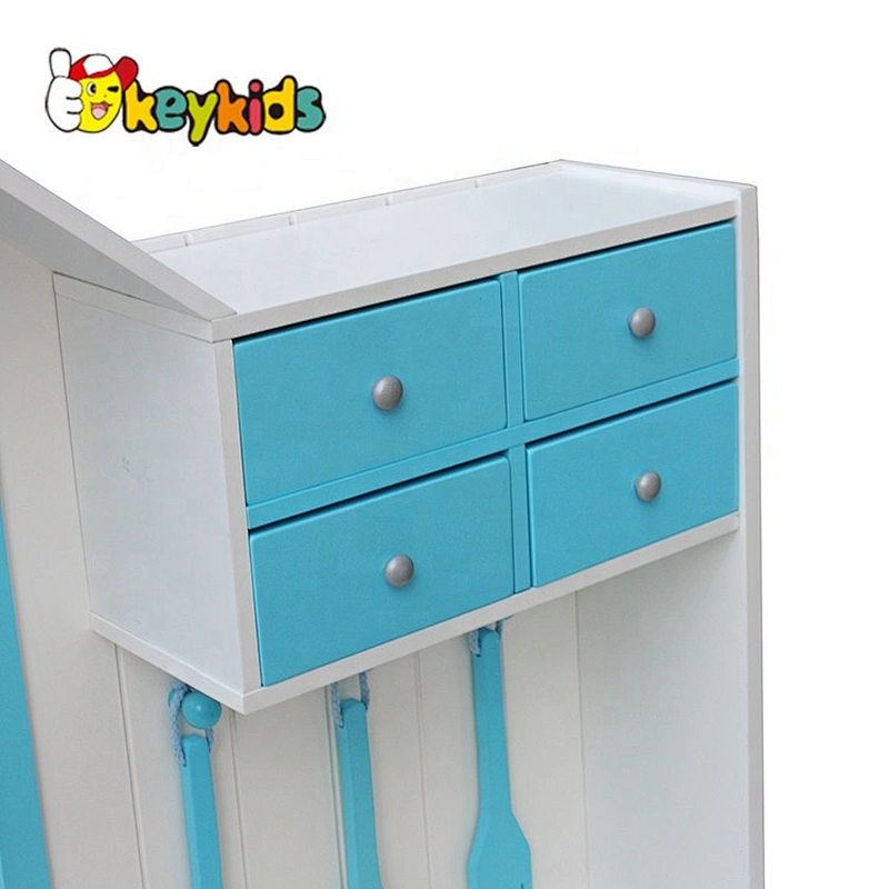 New hottest house shaped pretend blue wooden kitchen toy play set for kids W10C346
