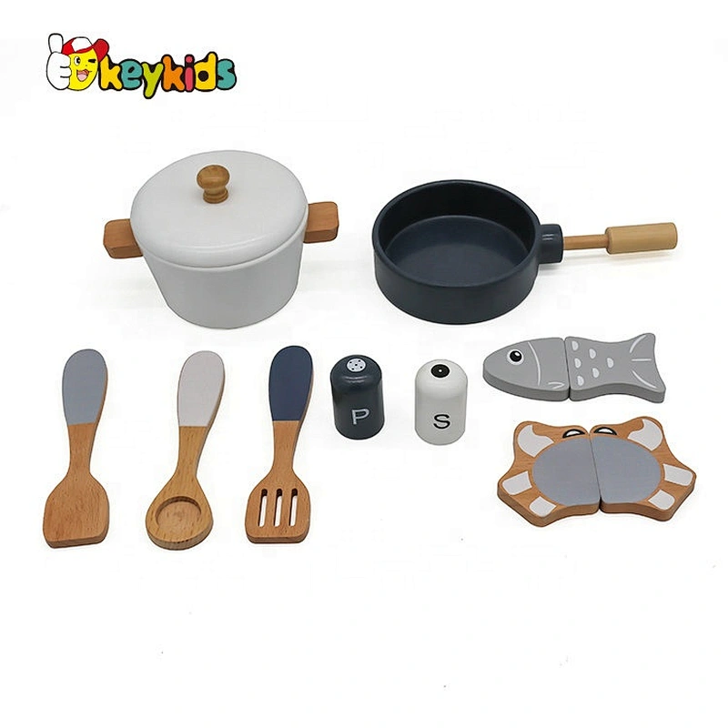Top sale pretend game wooden kids play cooking set with accessories W10C402