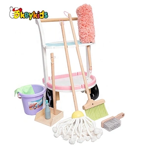 Most popular pretend play wooden toy mop and bucket set for children W10D249