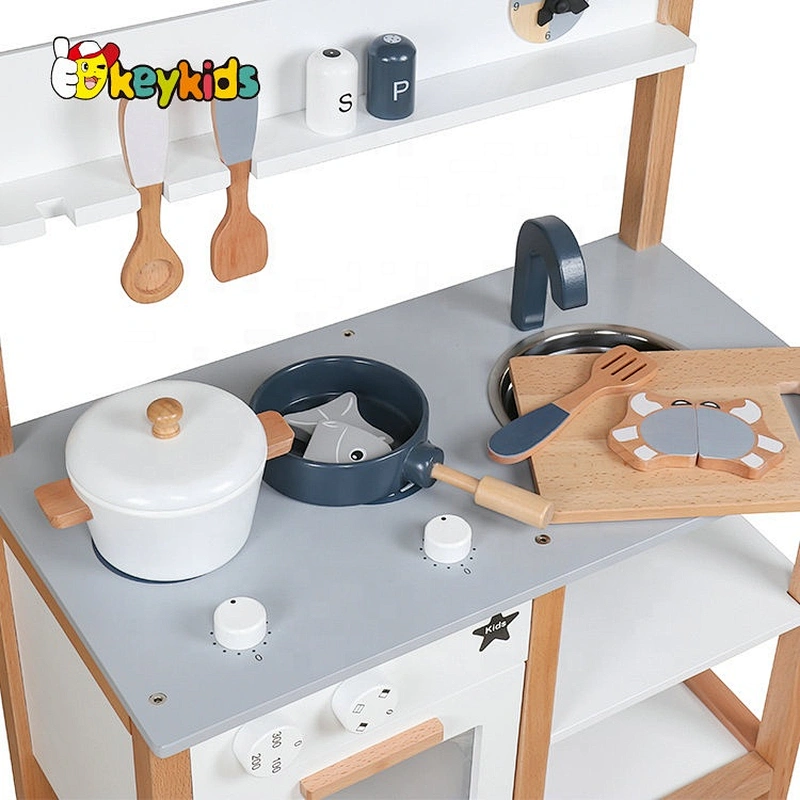 Top sale pretend game wooden kids play cooking set with accessories W10C402
