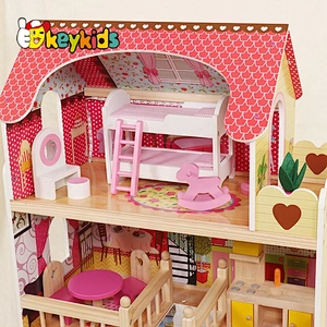 New Released Kids Lighting Wooden Dollhouse Toys With Garden W06A333E