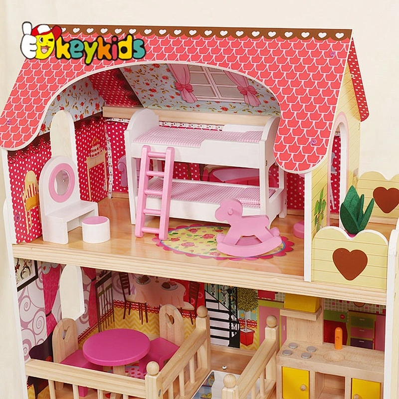 New Released Kids Lighting Wooden Dollhouse Toys With Garden W06A333E