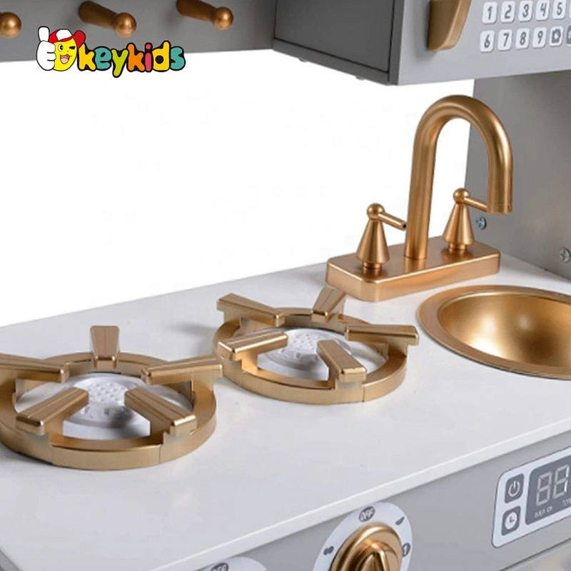 Customize kids gold wooden play kitchen with accessories W10C490