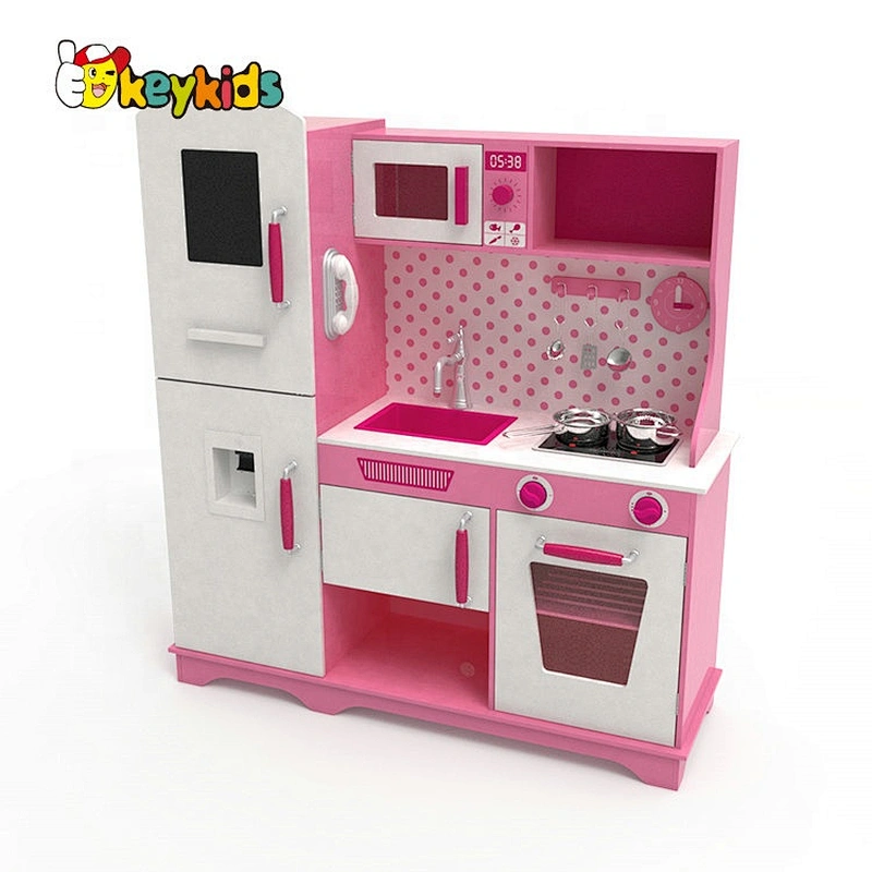 Customize pink wooden girls kitchen set toys with drinking fountain W10C597D