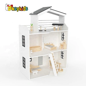 Best design white wooden miniature dollhouse kits for kids W06A404