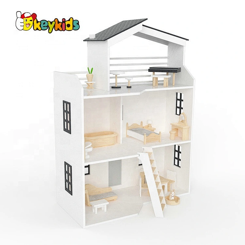 Best design white wooden miniature dollhouse kits for kids W06A404