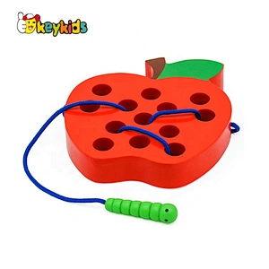 Hot sale threading activity wooden travel lacing game for children W11E095