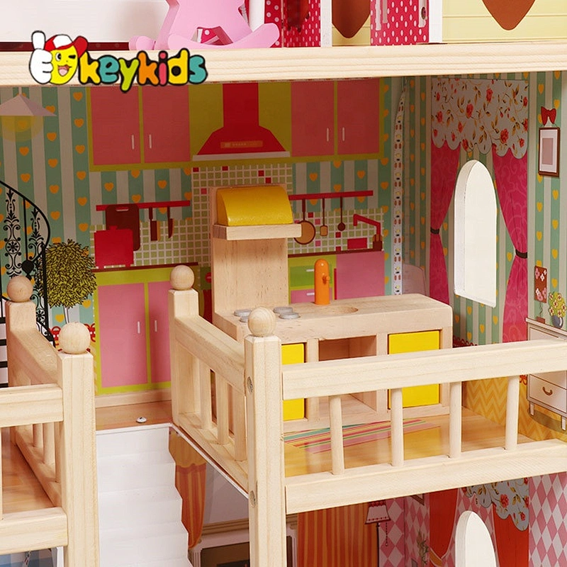 New Released Kids Lighting Wooden Dollhouse Toys With Garden W06A333E