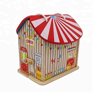 New design cartoon circus toy wooden small dollhouse for children W06A327