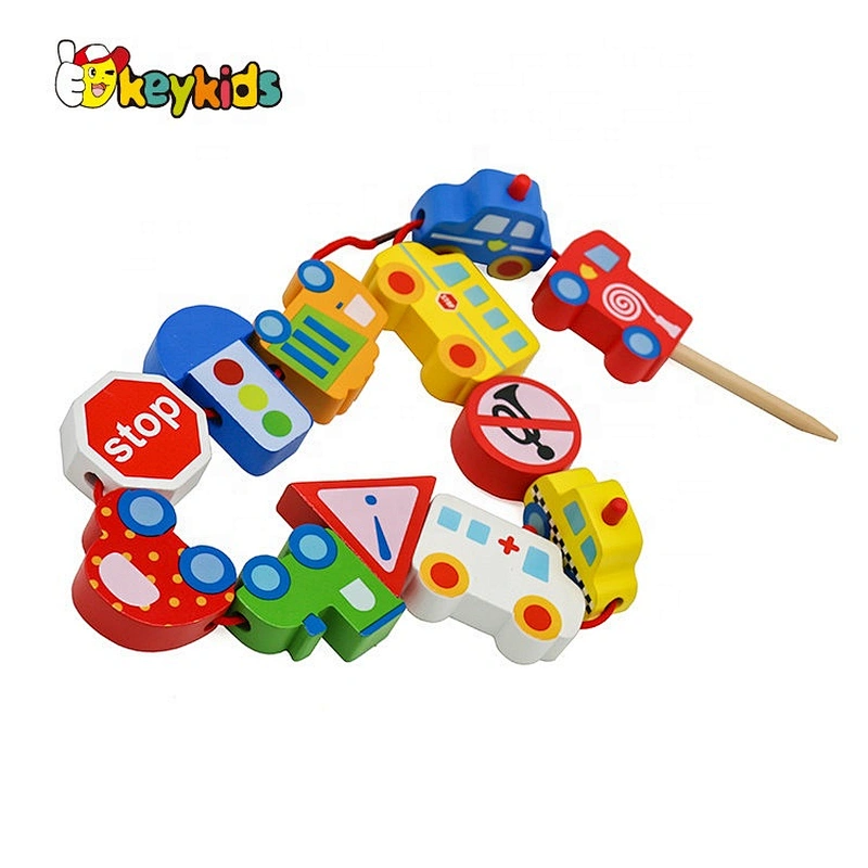 Hot sale preschool wooden lacing car toy for kids W11E159