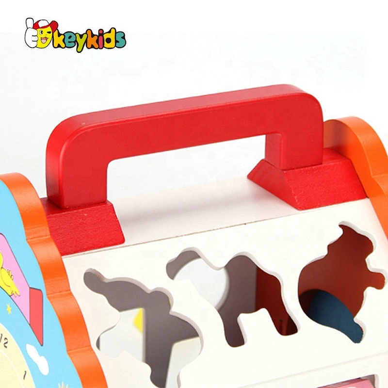 Wooden House Shape Sorting Block Toy Set - Animal & Geometric Matching Puzzle with Carry Handle for Kids W12D763