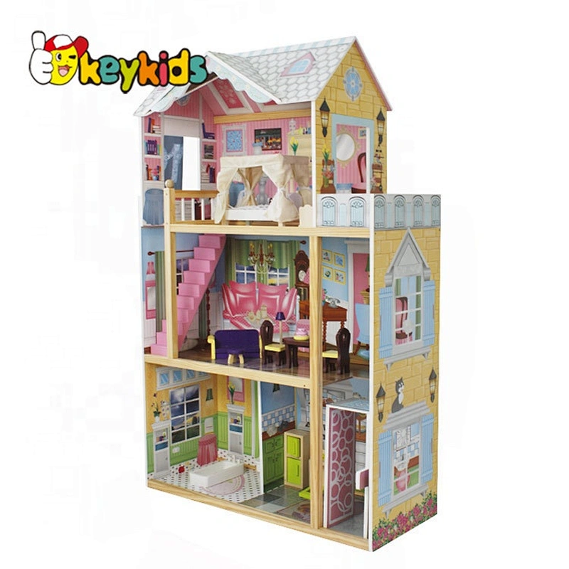 Top sale wooden kids dollhouse with elevator W06A247