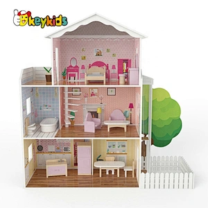 Custolmize kids wooden big dolls house with garden trees W06A416