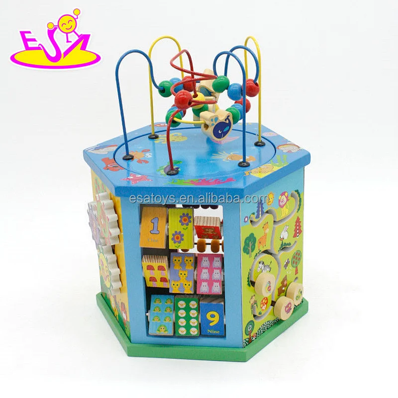 New arrival educational 6 in 1 wooden activity cube for baby W11B172