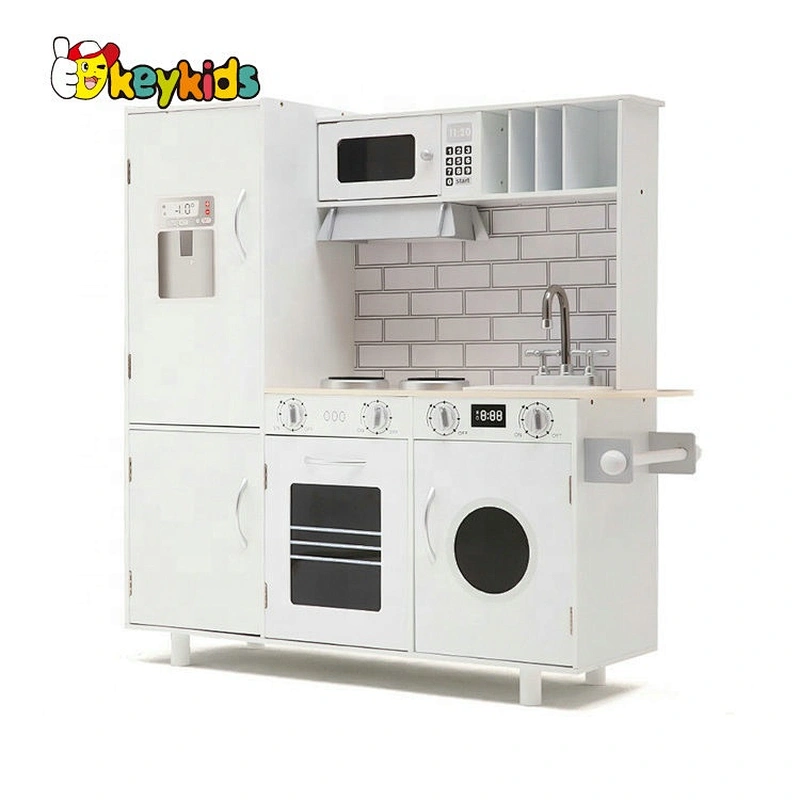 On sale large kids wooden white kitchen set toys with freezer W10C598