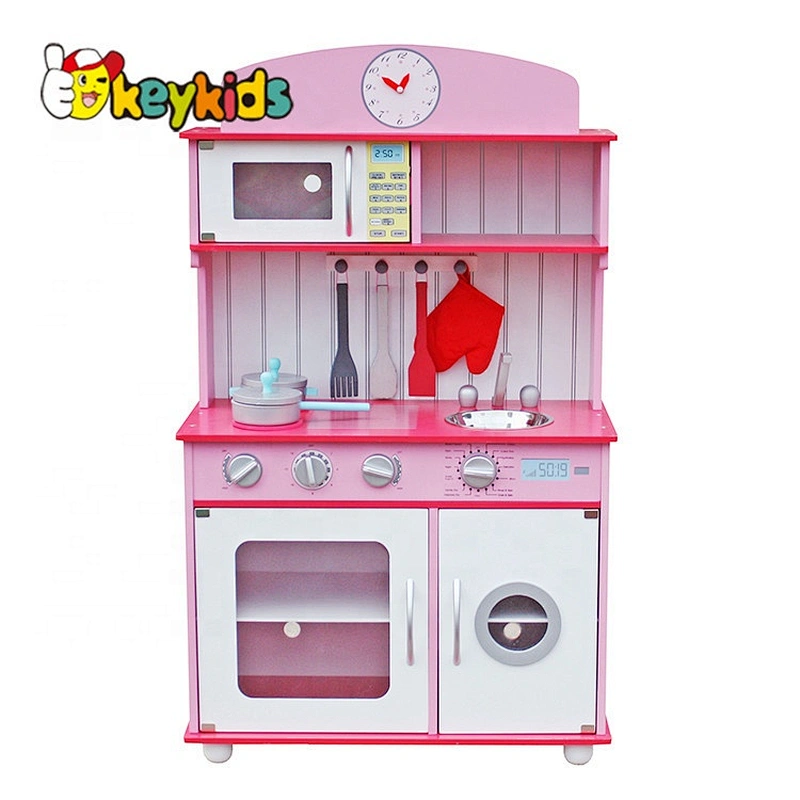 new design pretend play pink wooden kitchen set for girls W10C232