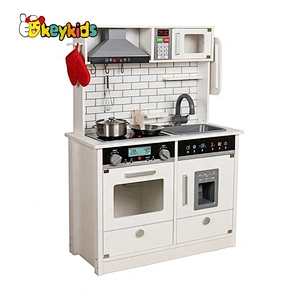 Ready to ship large white wooden kitchen play set with light and sound W10C493B