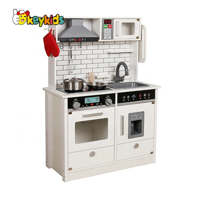 Ready to ship large white wooden kitchen play set with light and sound W10C493B