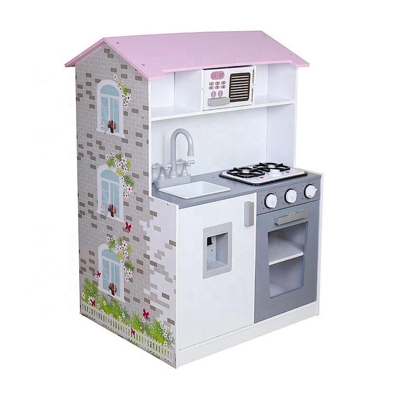 Original Design double sided toy set wooden doll house and kitchen for children W06A374