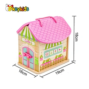 Top sale pink wooden girls dolls house for wholesale W06A171