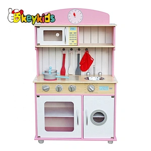 New design kids pretend play pink wooden kitchen toy W10C238