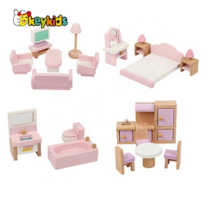 New fashion pink wooden mini dollhouse kits for girls W06A385