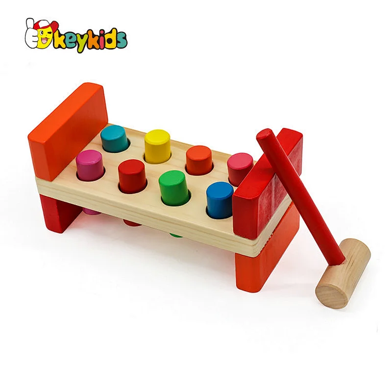 Colourful knocking table wooden pounding bench toy for toddlers W11G018
