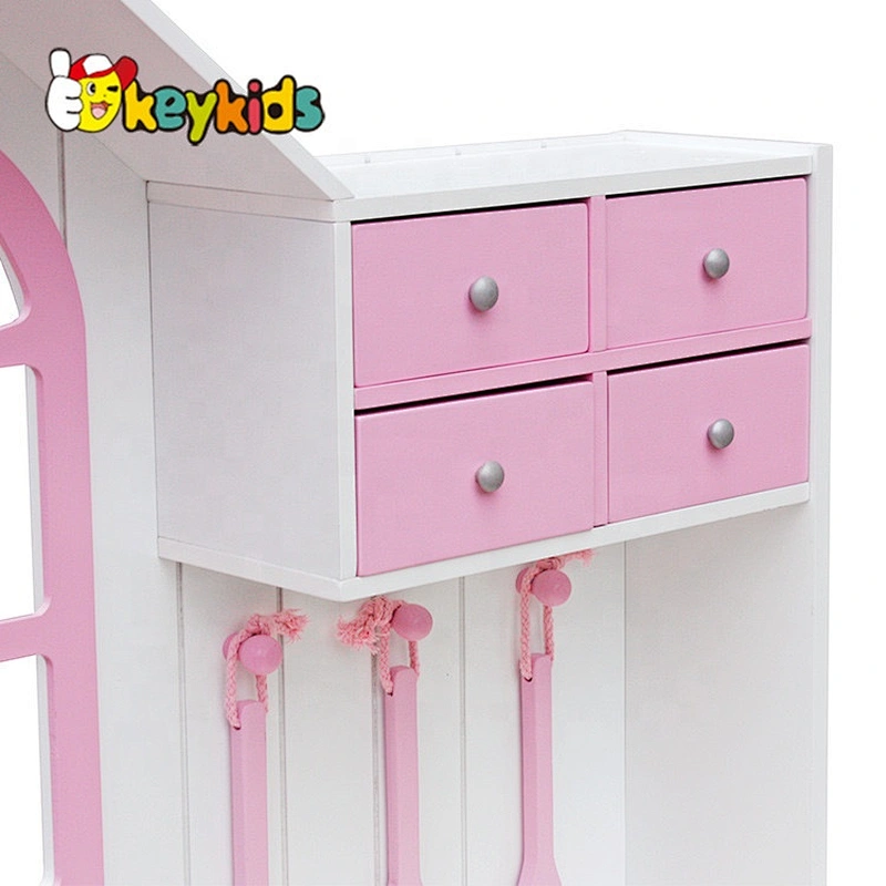 New hottest big house shaped pink wooden kids kitchen set toy for pretend play W10C336