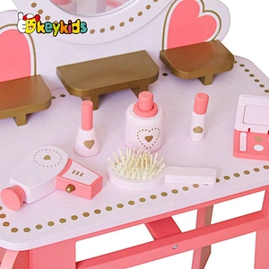 Pretend Play Pink Wooden Dressing Table With Mirror And Stool W08H102