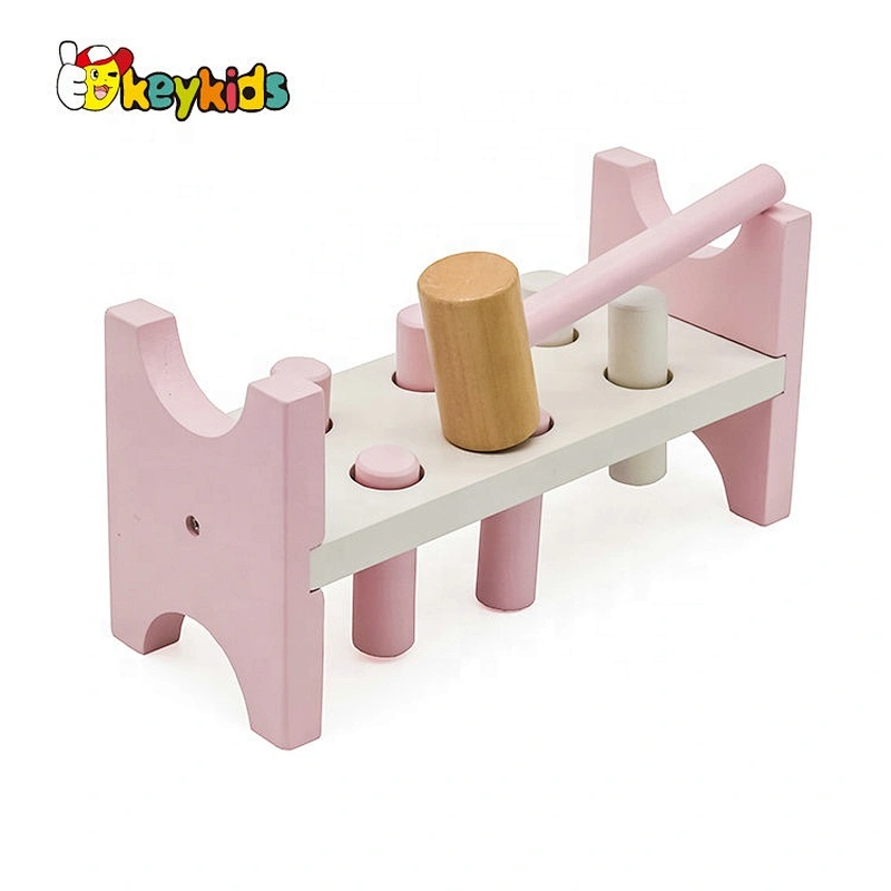 New design preschool pink wooden pound a peg toy for children W11G047