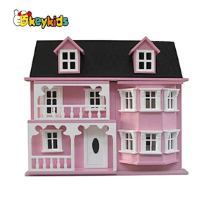 Hot selling kids miniature wooden dollhouse kits for role play W06A409