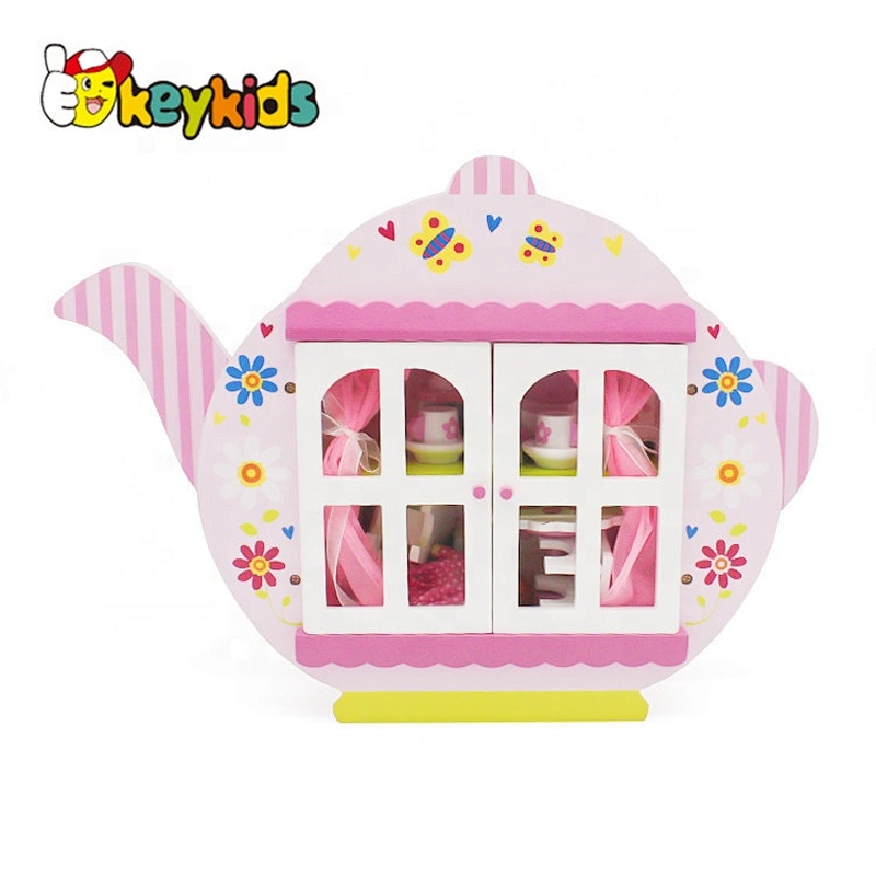 New arrival girls lovely wooden toy tea set house with accessories W06A322