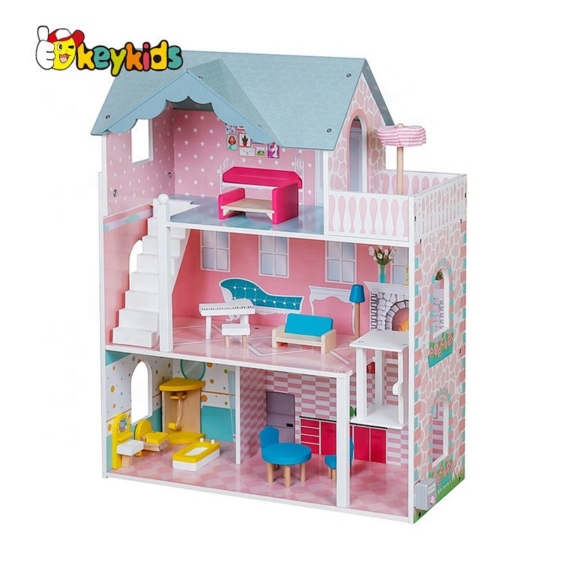 Customize simulation play wooden princess doll house for girls W06A421
