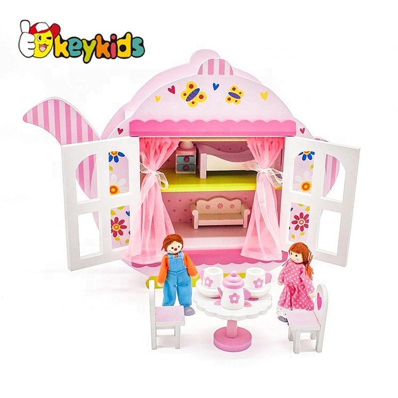 New arrival girls lovely wooden toy tea set house with accessories W06A322