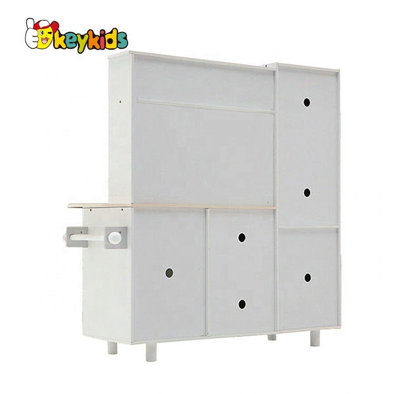 On sale large kids wooden white kitchen set toys with freezer W10C598