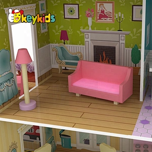 New released led wooden large dolls house with garage, garden and pool W06A381