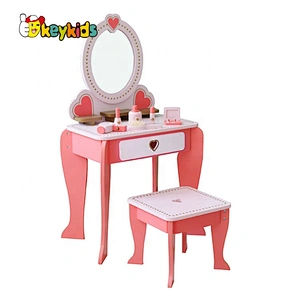Pretend Play Pink Wooden Dressing Table With Mirror And Stool W08H102