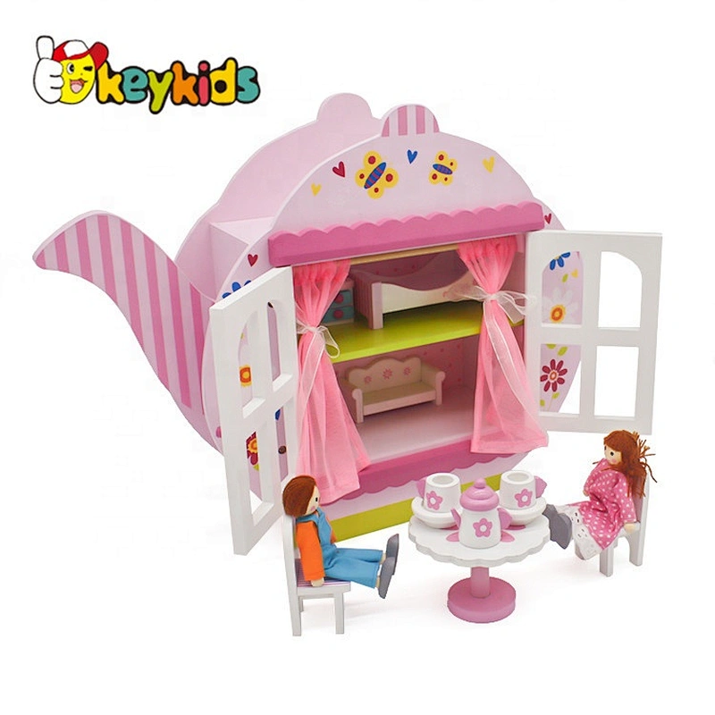 New arrival girls lovely wooden toy tea set house with accessories W06A322