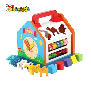 Wooden House Shape Sorting Block Toy Set - Animal & Geometric Matching Puzzle with Carry Handle for Kids W12D763