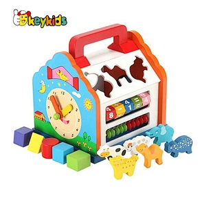 Wooden House Shape Sorting Block Toy Set - Animal & Geometric Matching Puzzle with Carry Handle for Kids W12D763