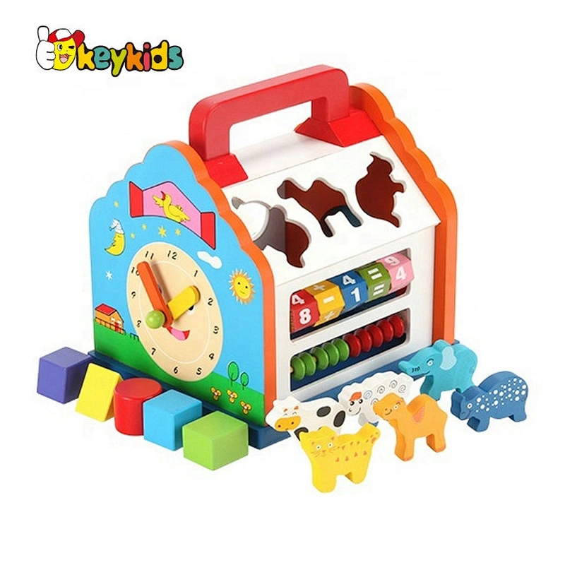 Wooden House Shape Sorting Block Toy Set - Animal & Geometric Matching Puzzle with Carry Handle for Kids W12D763