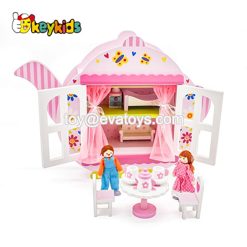 New arrival pink wooden mini dollhouse for girls W06A369
