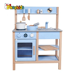 New design pink wooden girls kitchen play set for pretend play W10C457C