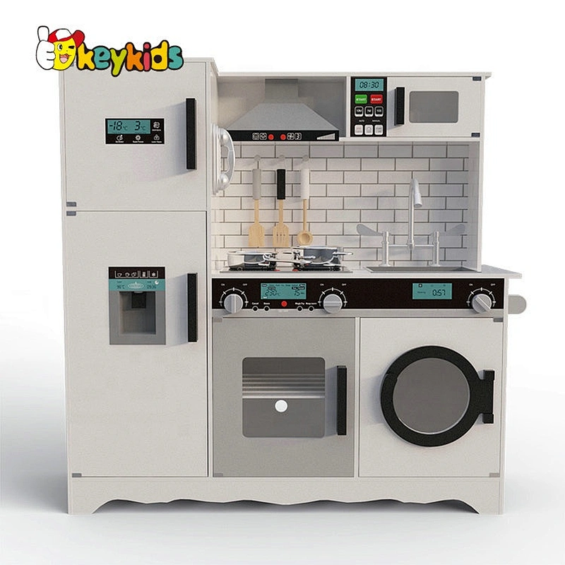 Kids Wooden Electronic Kitchen With Ice Maker, Washing Machine And Mini Toy Refrigerator W10C513