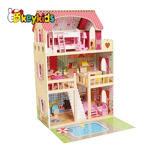 New Released Kids Lighting Wooden Dollhouse Toys With Garden W06A333E