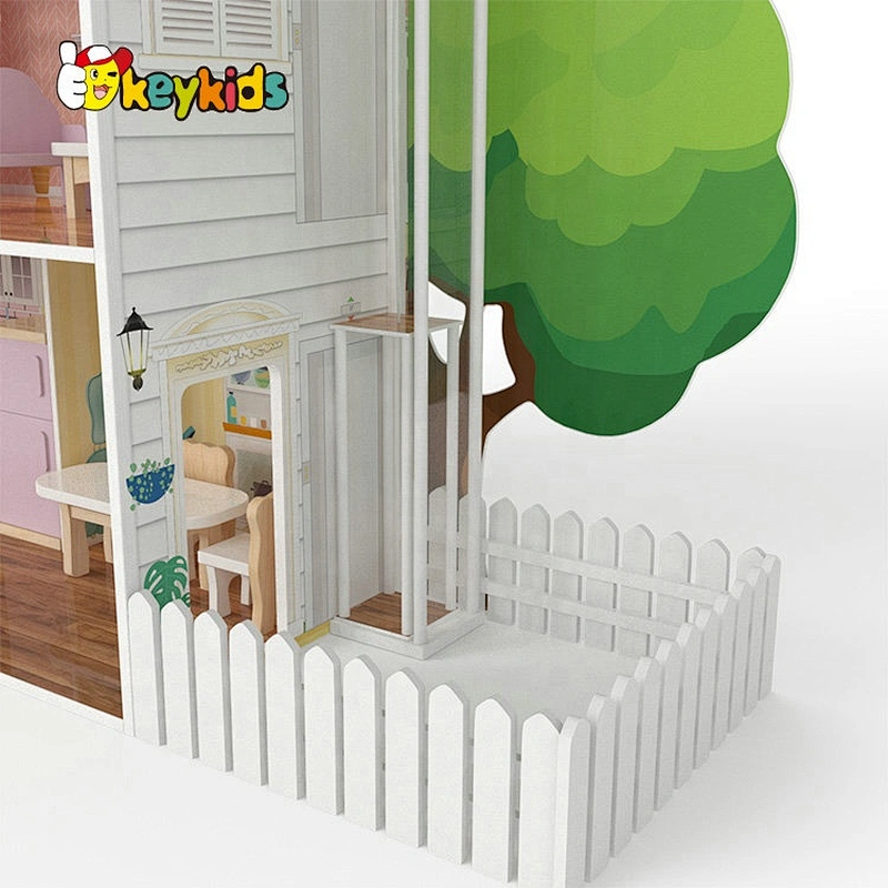 Custolmize kids wooden big dolls house with garden trees W06A416