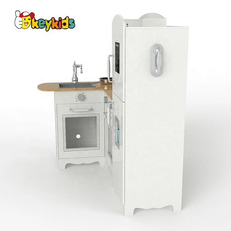 New released large white wooden corner play kitchen with lights & sounds W10C561