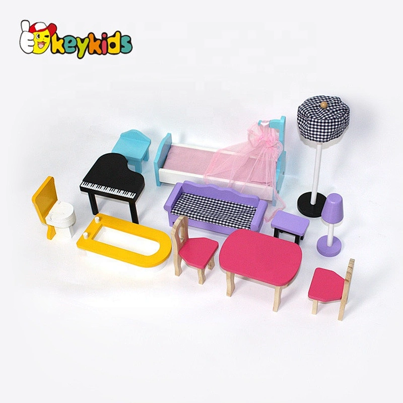 wholesale girls pretend play big wooden dollhouse toy with furniture W06A220