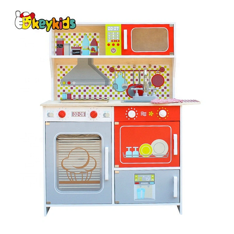 New design cooking game wooden kids play kitchen with accessories W10C386B