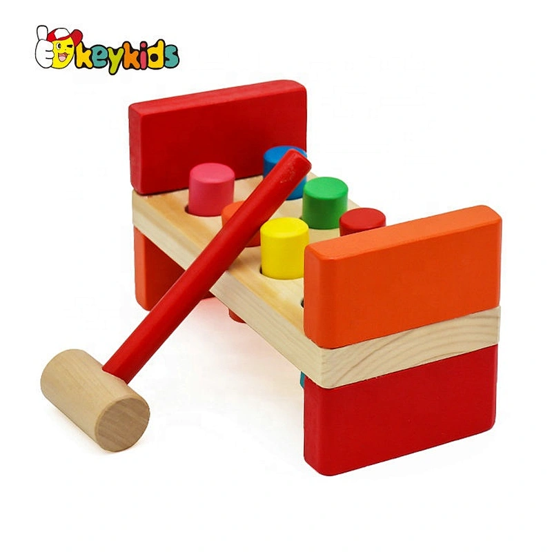 Colourful knocking table wooden pounding bench toy for toddlers W11G018